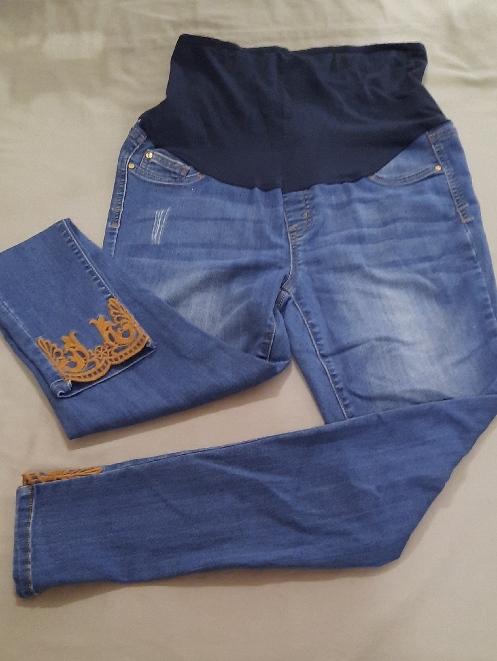 Celebrity Pink's Maternity Blue Stretch Jeans with Embroidered Hem - Size S